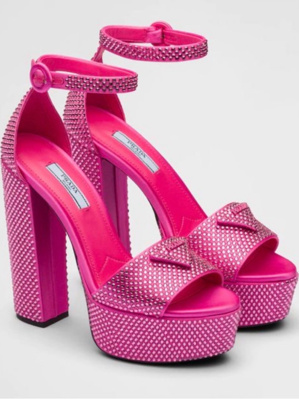 NWT!! PRADA Hot Pink Crystal-Embellished 135mm Platform Sandals